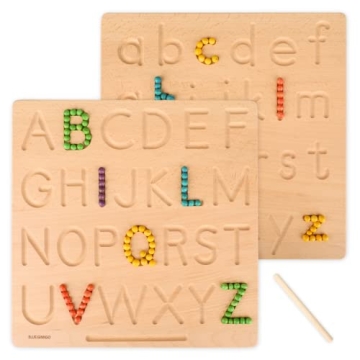 BLUE GINKGO Alphabet Tracing Board – Double-Sided Wooden Montessori Letter Board for Preschool and...