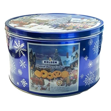 Kelsen Danish Butter Cookies in Decorative Holiday Tin - 80 Ounce (300 Cookies)