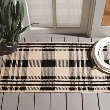 SAFAVIEH Courtyard Collection Accent Rug - 2' x 3'7", Black & Bone, Indoor/Outdoor & Washable, Ideal for High Traffic Areas in Patio, Backyard, Mudroom, Entryway, Doormat (CY6201-216-2)