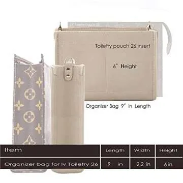 OULARIO Felt Insert Organizer Bag In Bag Fit Purse LV Toiletry Pouch 26 19, Lv Pouch 26 Khaki, Middle