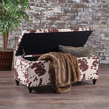 Christopher Knight Home Tatiana Velvet Storage Ottoman, Milk Cow / Dark Brown