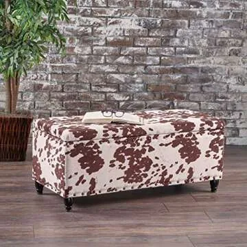 Christopher Knight Home Tatiana Velvet Storage Ottoman, Milk Cow / Dark Brown