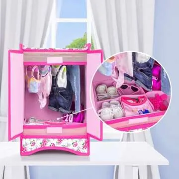 Ecore Fun 18 Inch Girl Doll Accessories Fashion Doll Closet Wardrobe for Doll Clothes and Accessories Storage Include Doll Closet and Hangers