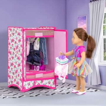 Ecore Fun 18 Inch Girl Doll Accessories Fashion Doll Closet Wardrobe for Doll Clothes and Accessories Storage Include Doll Closet and Hangers