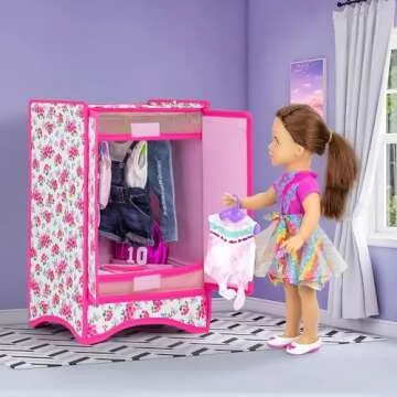 Ecore Fun 18 Inch Girl Doll Accessories Fashion Doll Closet Wardrobe for Doll Clothes and Accessories Storage Include Doll Closet and Hangers