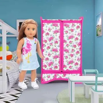 Ecore Fun 18 Inch Girl Doll Accessories Fashion Doll Closet Wardrobe for Doll Clothes and Accessories Storage Include Doll Closet and Hangers