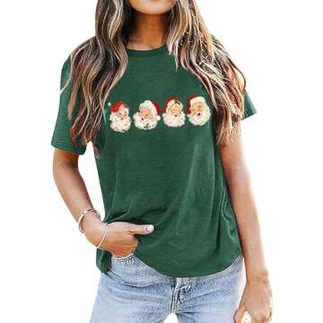 Retro Cheerful Santa Tshirt Women Santa Merry Christmas Shirt Vintage Santa Claus Graphic Tee Short ...