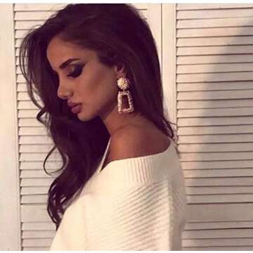 Boderier Rasied Statement Hot Pink Earrings Women Vintage Chunky Metal Textured Geometric Square Dro...