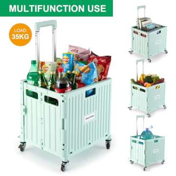 MACOPRO Folding Utility Cart Portable Rolling Crate Handcart Shopping Trolley Collapsible Tool Box, ...