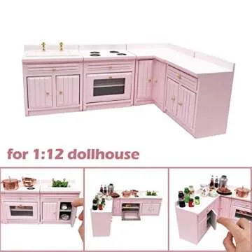 SXFSE Dollhouse Miniature Furniture Wooden Kitchen Cabinet Set