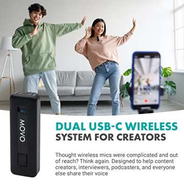 Movo Wireless Mini UC Duo Wireless Microphone for Android - Ultracompact Mic for Android with Clip o...