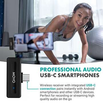 Movo Wireless Mini UC Duo Wireless Microphone for Android - Ultracompact Mic for Android with Clip on Wireless USB-C Microphone for Android - (10HR Battery Life, 164ft Range)