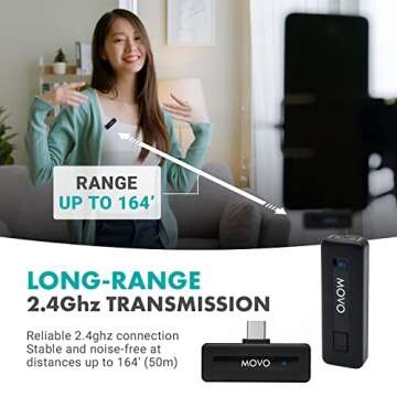 Movo Wireless Mini UC Duo Wireless Microphone for Android - Ultracompact Mic for Android with Clip on Wireless USB-C Microphone for Android - (10HR Battery Life, 164ft Range)
