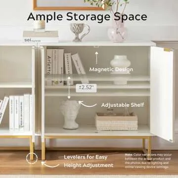 EYYTHUNG Fluted Storage Cabinet Sideboard Buffet Cabinet, Modern Accent Cabinet with Adjustable Shelves, Wooden Credenza, Console Table Entryway Cabinet for Living Dining Room, White