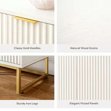 EYYTHUNG Fluted Storage Cabinet Sideboard Buffet Cabinet, Modern Accent Cabinet with Adjustable Shelves, Wooden Credenza, Console Table Entryway Cabinet for Living Dining Room, White