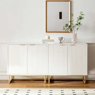 EYYTHUNG Fluted Storage Cabinet Sideboard Buffet Cabinet, Modern Accent Cabinet with Adjustable Shelves, Wooden Credenza, Console Table Entryway Cabinet for Living Dining Room, White