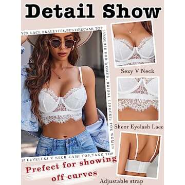 Avidlove White Lace Tank Top for Women Y2k Spaghetti Strap Bralette Medium