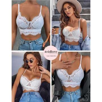 Avidlove White Lace Tank Top for Women Y2k Spaghetti Strap Bralette Medium