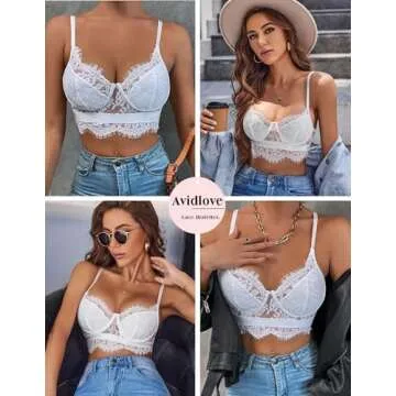 Avidlove White Lace Tank Top for Women Y2k Spaghetti Strap Bralette Medium
