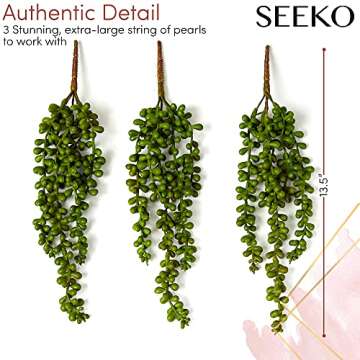 SEEKO Succulents String of Pearls, Fake Hanging Plants Artificial Décor, Faux Succulents Unpotted, Artificial Hanging Plants for Greenery Décor, Wall Plant, 3 Pack, 13.5''