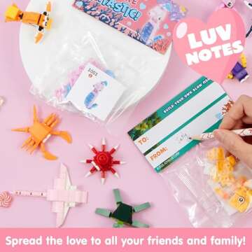 JOYIN 24 Packs Valentines Day Cards with Ocean Animal Building Block for Party Gifts, Kids Classroom Exchange, Prize Supplies, School Rewards, Valentine's Day Gift Cards for Kids