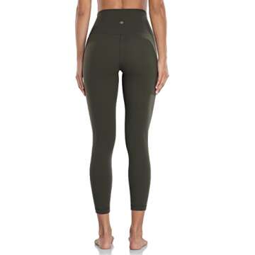 HeyNuts Essential 7/8 Leggings High Waisted Yoga Pants for Women, Soft Workout Pants Compression Leggings with Inner Pockets Dark Olive_25'' S(4/6)