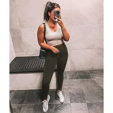 HeyNuts Essential 7/8 Leggings High Waisted Yoga Pants for Women, Soft Workout Pants Compression Leggings with Inner Pockets Dark Olive_25'' S(4/6)