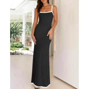 ZESICA Women's Elegant Spaghetti Strap Maxi Dress