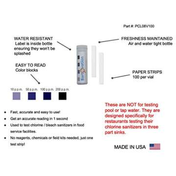 Chlorine Sani Test Strips for Food Service Restaurant Sanitizer Precision Bleach Test Paper, 10-200 ...