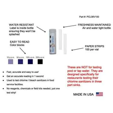 Chlorine Sani Test Strips for Food Service Restaurant Sanitizer Precision Bleach Test Paper, 10-200 ...