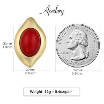 Aprilery Chunky Gold Earrings for Women, Trendy Vintage 14K Gold Plated Black Cubic Zirconia Enamel Stud Statement Earrings Dupes Jewelry for Women Gifts for Her (Red Geometric)