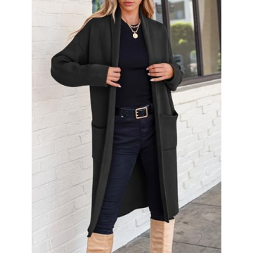 ANRABESS Women's Cardigan Long Sweater Oversized Open Front Knit Duster Coat 2024 Trendy Lady Fall Coatigan Outerwear Black 934heise-S
