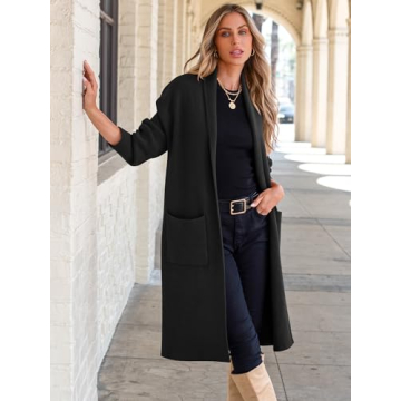 ANRABESS Women's Cardigan Long Sweater Oversized Open Front Knit Duster Coat 2024 Trendy Lady Fall Coatigan Outerwear Black 934heise-S