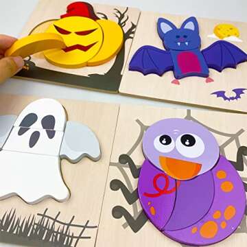 Anditoy 4 Pack Halloween Wooden Puzzles for Kids Toddlers Halloween Toys Party Favors Halloween Treat Bags Gifts