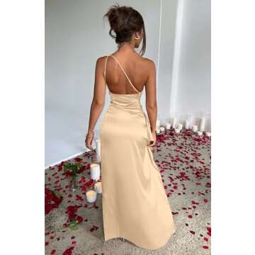 Memoriesea Women's Satin One Shoulder High Split Maxi Dress
