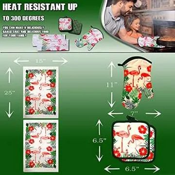 5 Piece Tropical Kitchen Towel Set with Pink Flamingos