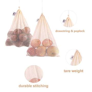 Eco-Friendly Reusable Produce Bags - Organic Cotton, 6 Pack, Stylish & Durable