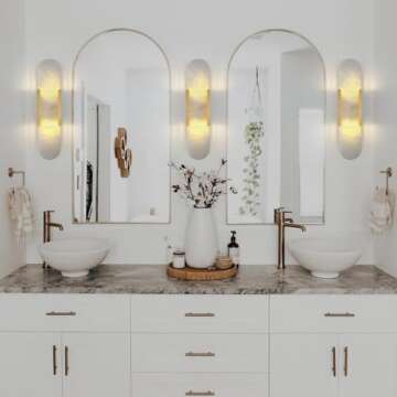 Sucelating 19.7in Brass Alabaster Wall Sconces, Natural Marble Wall Sconces Set of Two Indoor Alabas...
