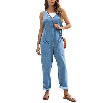 GREAIDEA High Roller Denim Jumpsuits for Women Casual Sleeveless Loose Baggy Overalls Jeans Pants Jumpers with Pockets