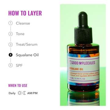 Good Molecules Squalane Oil - Moisturizer for Face, Skin, and Hair, Plumping, Firming, Anti-Aging - Skincare for Face to Hydrate and Calm the Skin