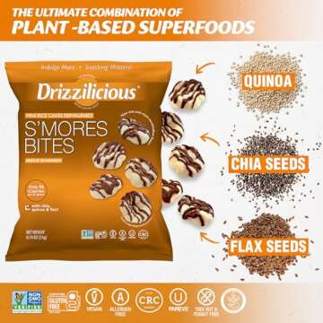 Drizzilicious Mini Rice Cakes S'mores - Rice Crisps, Healthy Snack for Adults and Kids, Flavored Rice Cakes, Vegan, Gluten Free, Allergen Free, Only 90 Calories Per Bag - 0.74 oz (Pack of 10)