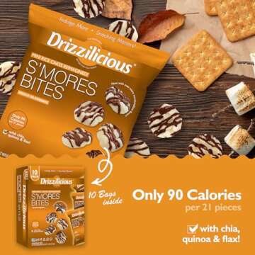Drizzilicious Mini Rice Cakes S'mores - Rice Crisps, Healthy Snack for Adults and Kids, Flavored Rice Cakes, Vegan, Gluten Free, Allergen Free, Only 90 Calories Per Bag - 0.74 oz (Pack of 10)