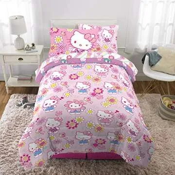 Franco Kids Bedding Super Soft Comforter and Sheet Set with Sham, 5 Piece Twin Size, Hello Kitty