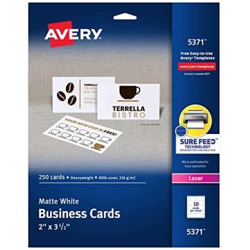 Avery Business Cards, Laser Printer Ready, 250 Blank Cards with Sure Feed Technology
