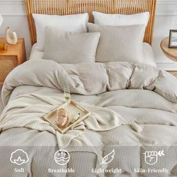 WARMDERN Waffle Weave Duvet Cover King Size, Khaki Textured Duvet Cover Set, Soft and Breathable Com...