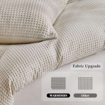WARMDERN Khaki Waffle Weave King Duvet Cover Set