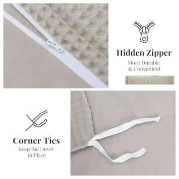 WARMDERN Khaki Waffle Weave King Duvet Cover Set