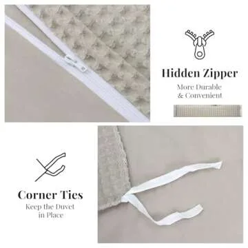 WARMDERN Khaki Waffle Weave King Duvet Cover Set