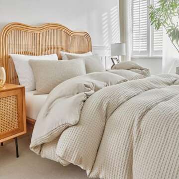 WARMDERN Khaki Waffle Weave King Duvet Cover Set