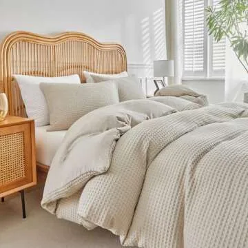WARMDERN Khaki Waffle Weave King Duvet Cover Set
